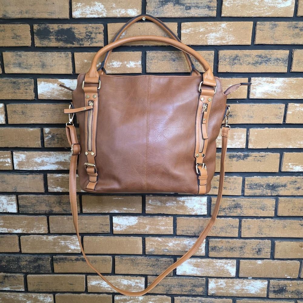 New Brown Soft Faux Leather Elegant Hobo Tote Bag with Crossbody Strap for Women